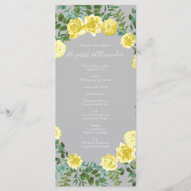 Programmes de mariage floral Rose jaune et gris cl (Devant)