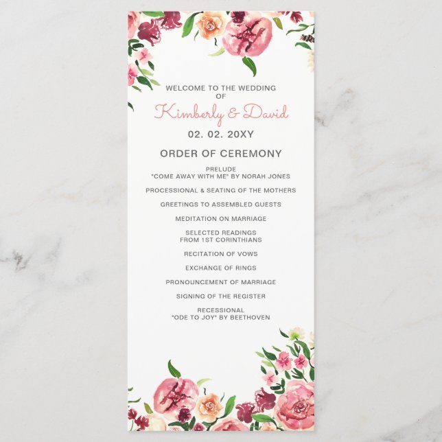 Programmes de mariage floraux aux fleurs de pêche  (Devant)