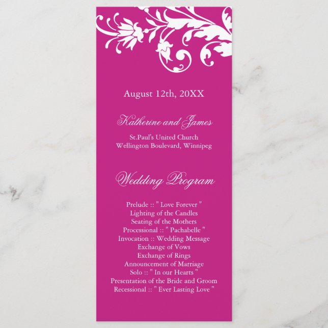 Programmes de mariage Fuschia (Devant)