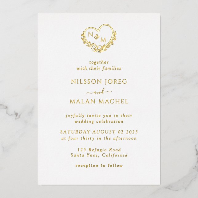 programmes de mariage Invitation à la feuille d'or (Recto)