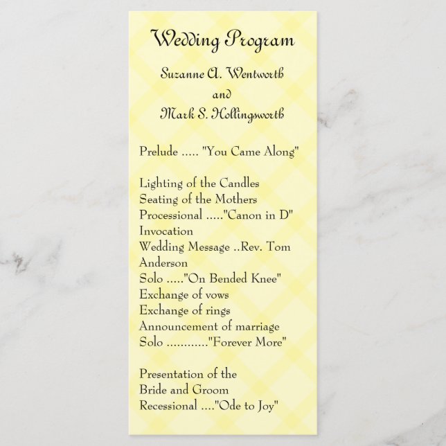 Programmes de mariage jaune, Mariage de jardin, Pr (Devant)
