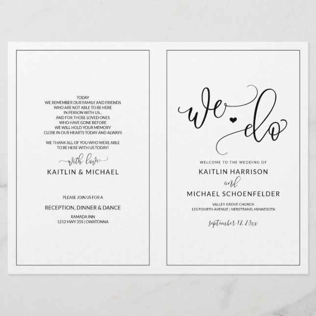 Programmes de mariage Moderne Bounce Calligraphie  (Devant)