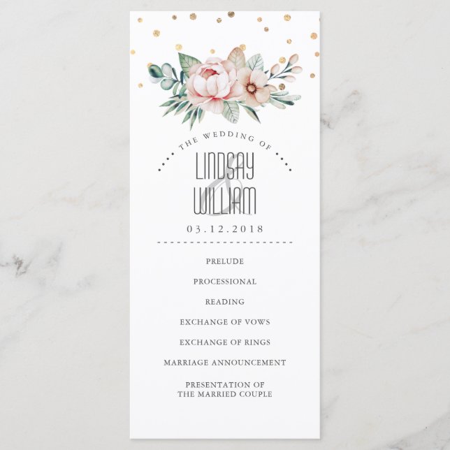 Programmes de mariage moderne or et rose (Devant)
