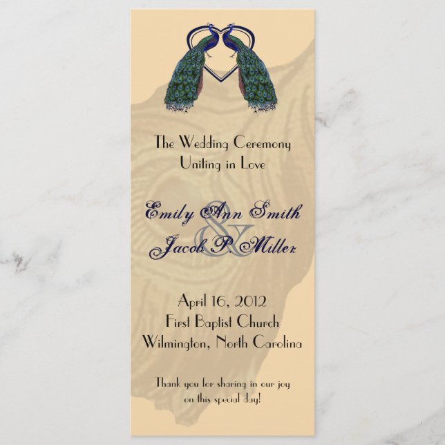 Programmes de mariage Peacock vintages (Devant)