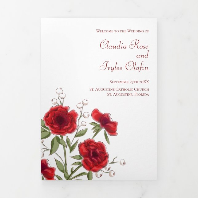 Programmes de mariage romantiques à la rose rouge (Page de couverture)