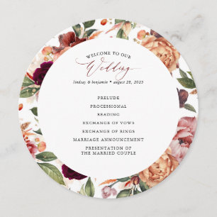 Programmes de mariage rouge orange et bordeaux brû