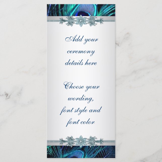 Programmes de mariage Royal Blue Silver Peacock (Devant)