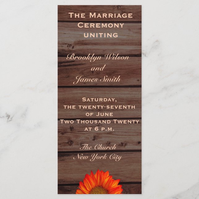 Programmes De Mariage Rustique Avec Tournesol (Devant)