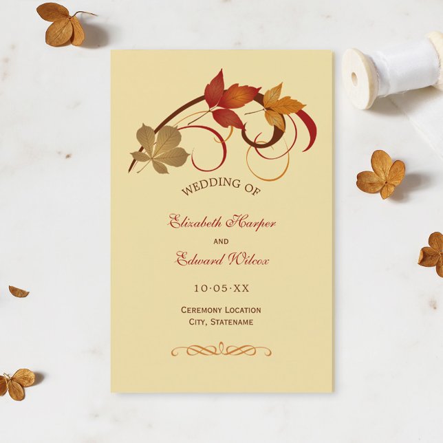 Programmes de mariage rustiques à feuilles tombant (Créateur téléchargé)