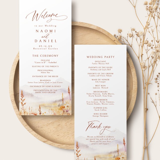 Programmes de mariage rustiques de montagne de fle (Fall Wildflower Mountain Rustic Wedding Programs)