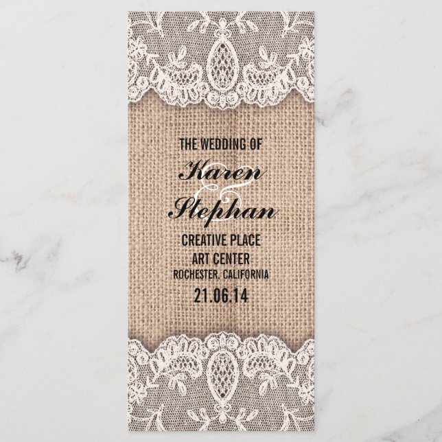 Programmes de mariage rustiques pour le burlap et  (Devant)