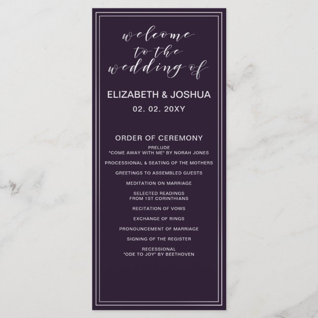 Programmes de mariage simple violet argenté (Devant)