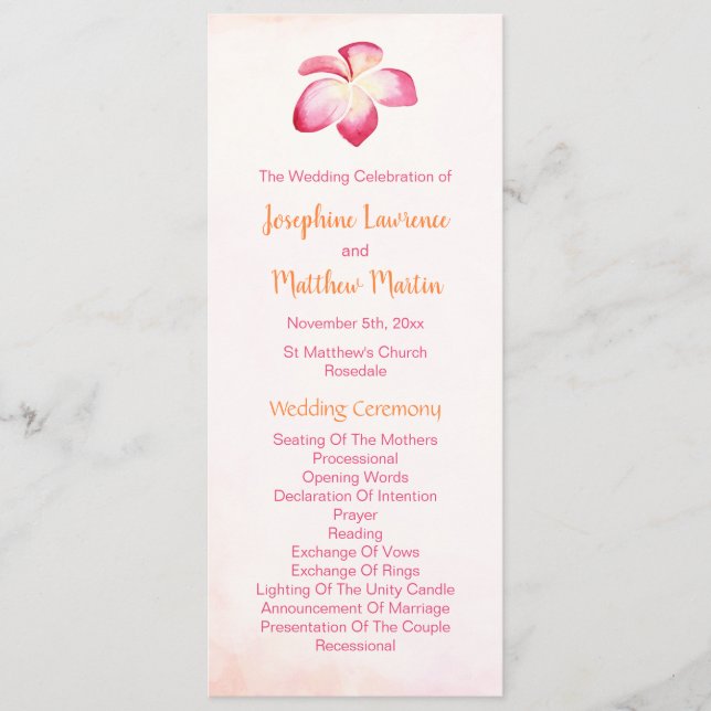 Programmes de mariage Sunset Plumeria (Devant)