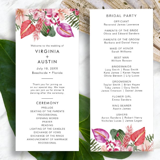 Programmes de Mariage Tropicaux (Tropical Watercolor Floral Wedding Programs by Painted Paperie
)