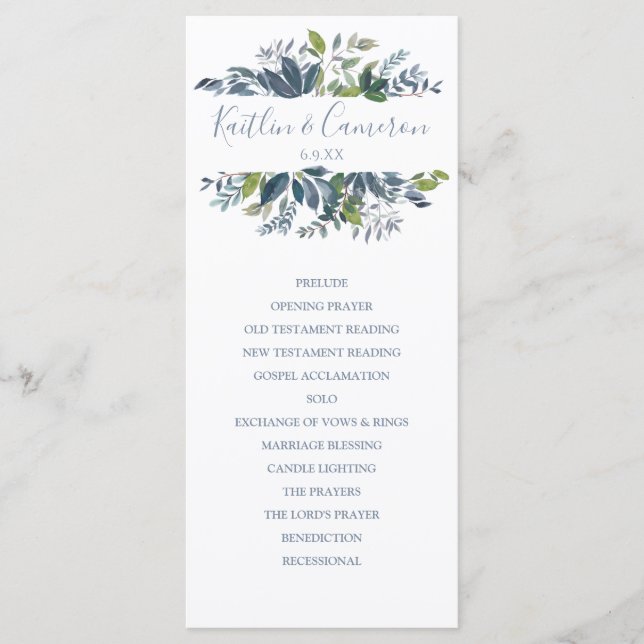 Programmes de mariage - Verdure peinte (Bleu Duché (Devant)