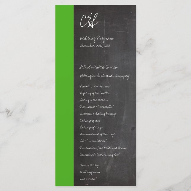 Programmes de mariage vert Chalkboard (Devant)