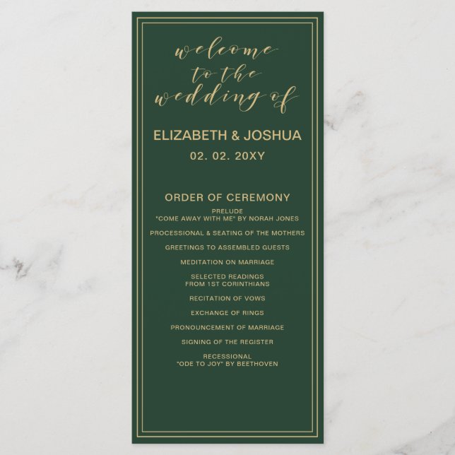 Programmes de mariage vert et d'or (Devant)