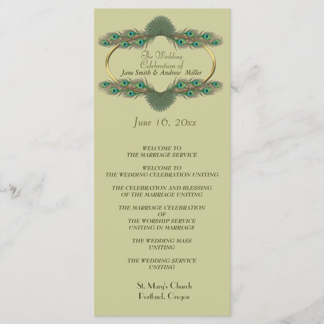 Programmes de mariage - Vert & Or (Devant)