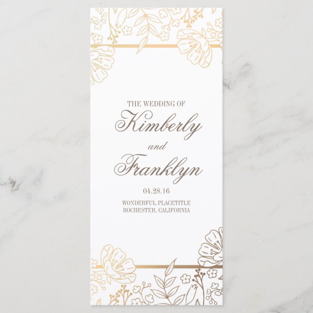 Programmes de mariage Vintage or et blanc (Devant)