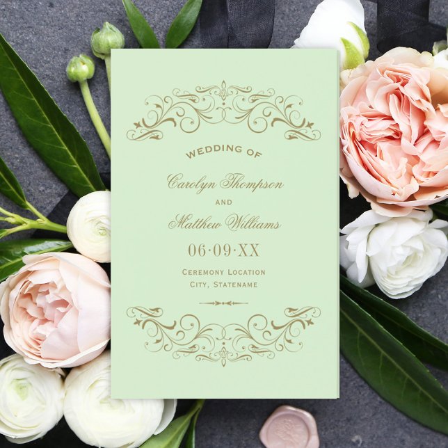 Programmes de mariage vintage vert antique (Créateur téléchargé)