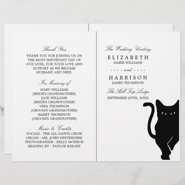Programmes modernes de mariage Whimsical Black Cat (Devant / Derrière)
