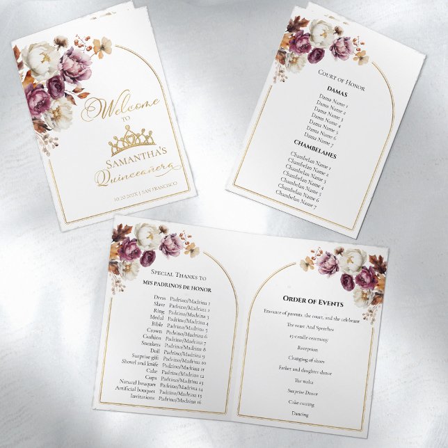 Programmes Quinceanera | Automne Floral De Burgund (Créateur téléchargé)