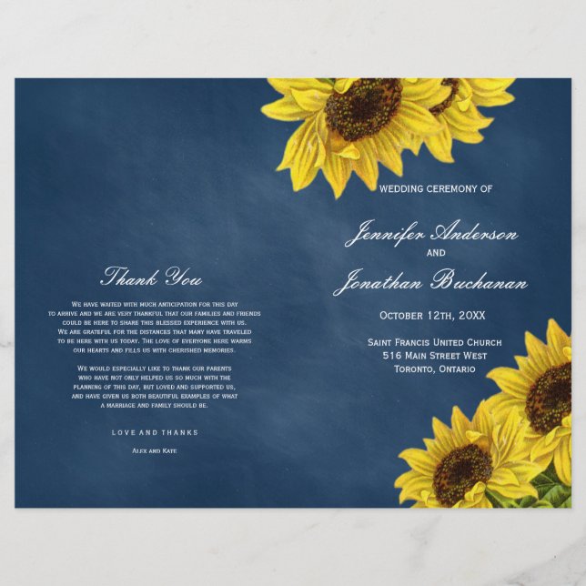 Programmes rustiques de mariage de tournesol sur b (Devant)