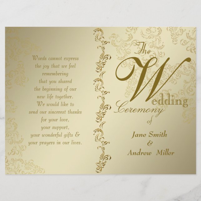 Programmes vintages de mariage d'or (Devant)