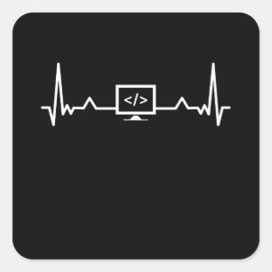 Programming Heartbeat Coding Developer Square Sticker