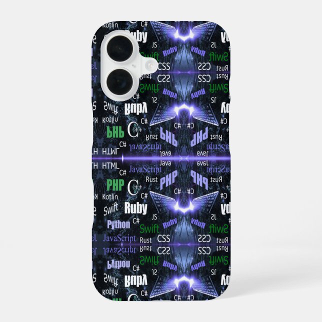 Programming languages blue iPhone 16 case (Back)
