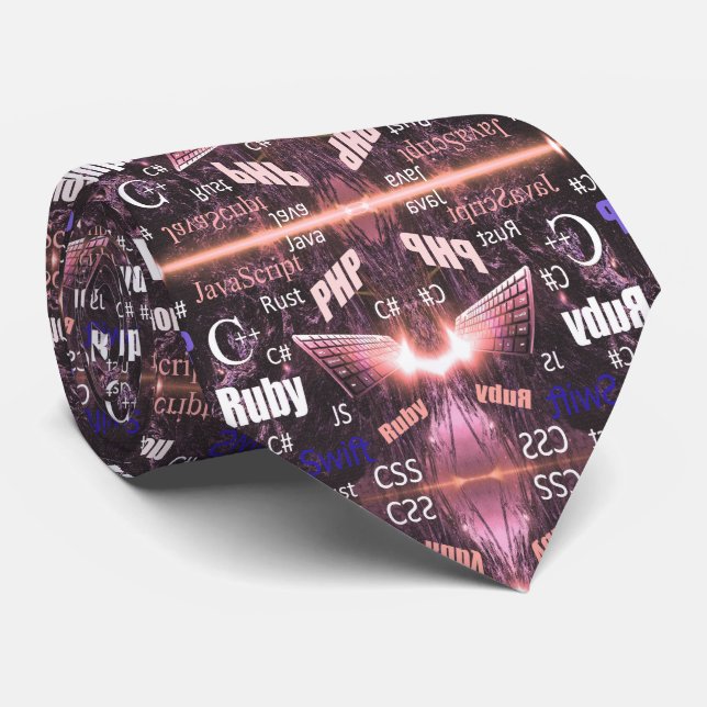 Programming languages pink tie (Rolled)