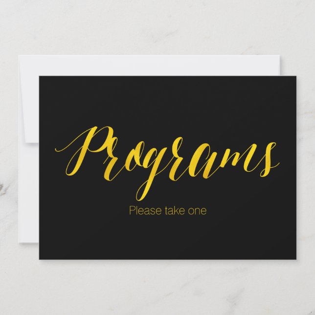 "Programs" Faux Gold Foil Chic Wedding Sign (Front)