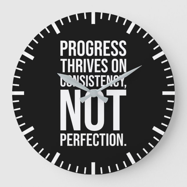 Progress Is Consistency vs Perfection, Gym, Hustle Large Clock (Front)