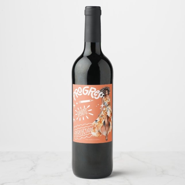 Progress not perfection elegant business woman wine label (Front)