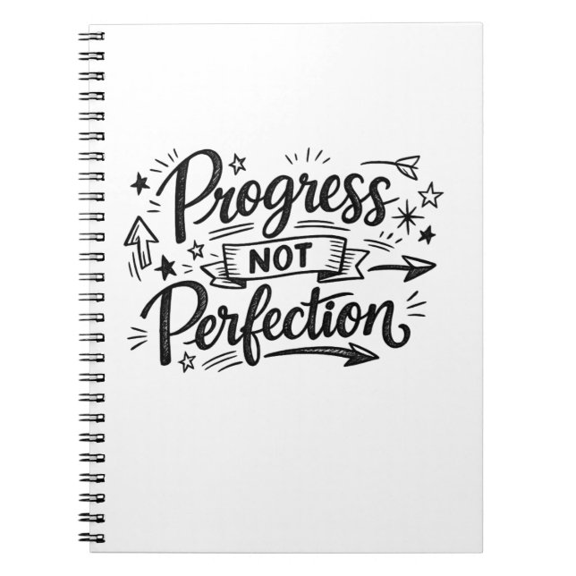 Progress Not Perfection Motivational Quote Design Notebook (Front)