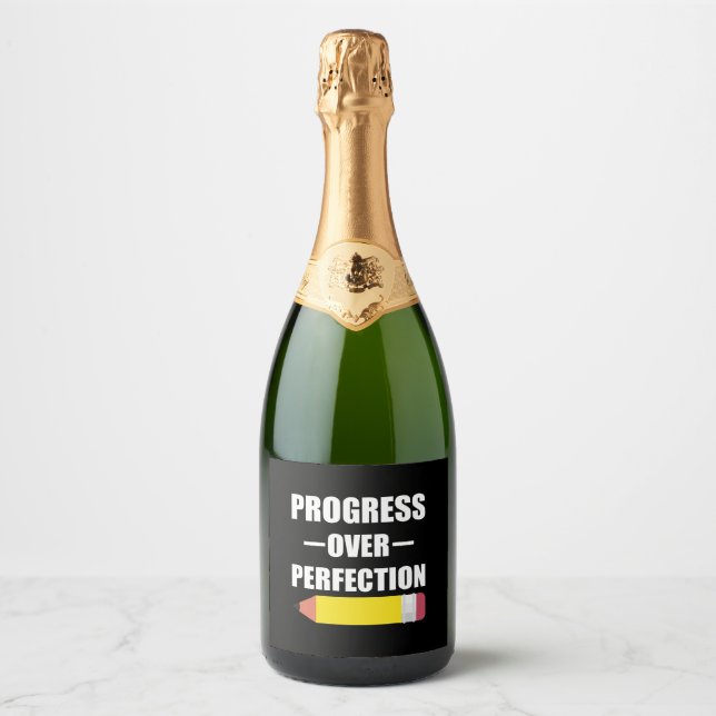 Progress Over Perfection Back To School Teacher Sparkling Wine Label (Front)