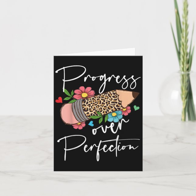 Progress Over Perfection Leopard Pencil Motivation Card (Front)