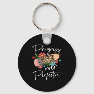 Progress Over Perfection Leopard Pencil Motivation Keychain
