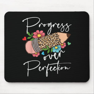 Progress Over Perfection Leopard Pencil Motivation Mouse Pad