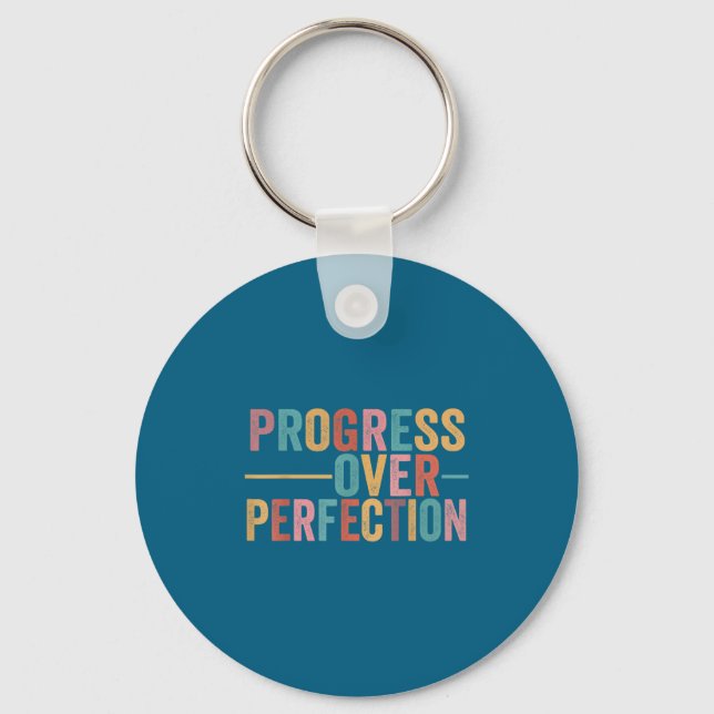 Progress Over Perfection Motivational Teacher Retr Keychain (Front)