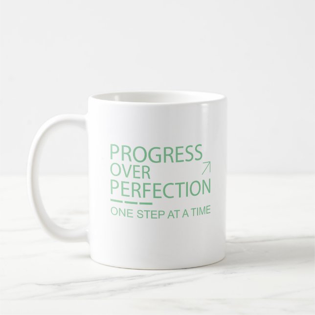 Progress Over Perfection Motivational Typography  Coffee Mug (Left)