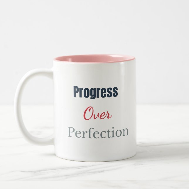 Progress Over Perfection – Motivational Typography Two-Tone Coffee Mug (Left)
