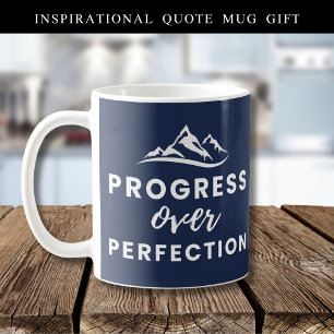 Progress Over Perfection Mountain Quote Navy Blue Coffee Mug