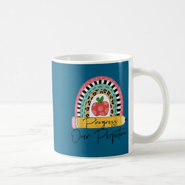 Progress Over Perfection Rainbow Pencil Motivation Coffee Mug (Right)