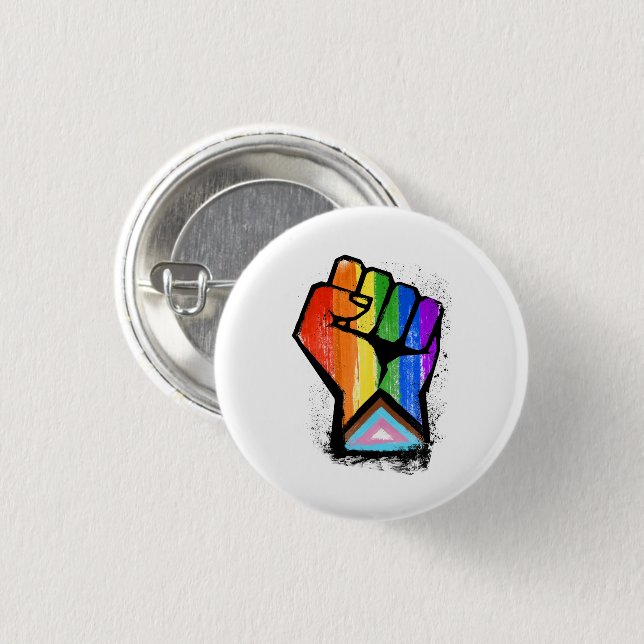 Progress Pride Fist 1 Inch Round Button (Front & Back)