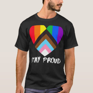 Progress Pride Flag Heart Inclusivity  Stay Proud T-Shirt