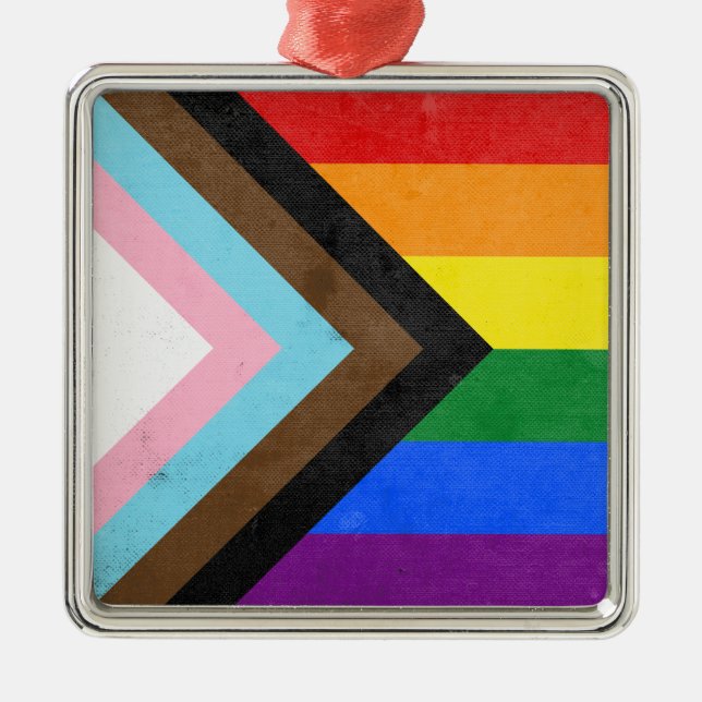 Progress Pride Flag Metal Ornament (Front)