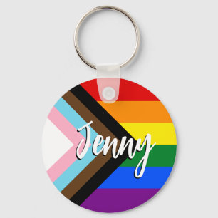 Progress Pride Flag   Your Name    Keychain