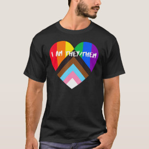 Progress Pride Heart Flag I Am They Them T-Shirt