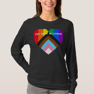 Progress Pride Heart Flag Love Knows No Gender T-Shirt